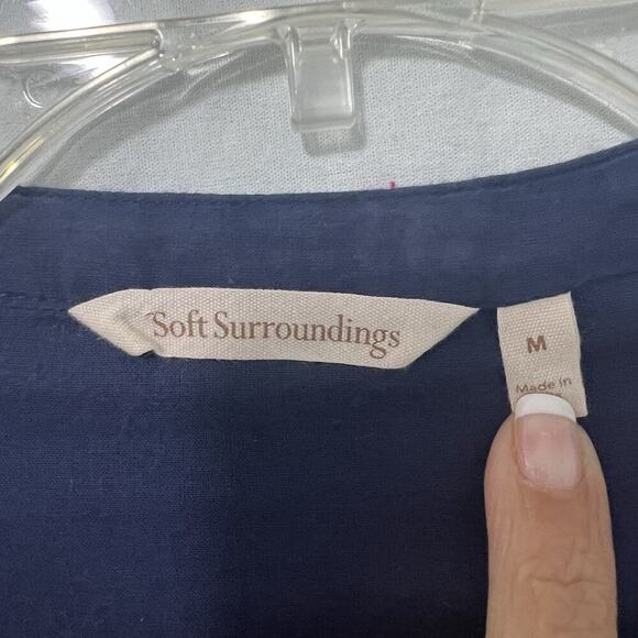 Soft Surroundings Paraiso Tunic Women's M Blue Embroidered Floral Cotton - Picture 7 of 15